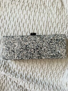 Edie Parker Silver Glitter Rectangular Clutch